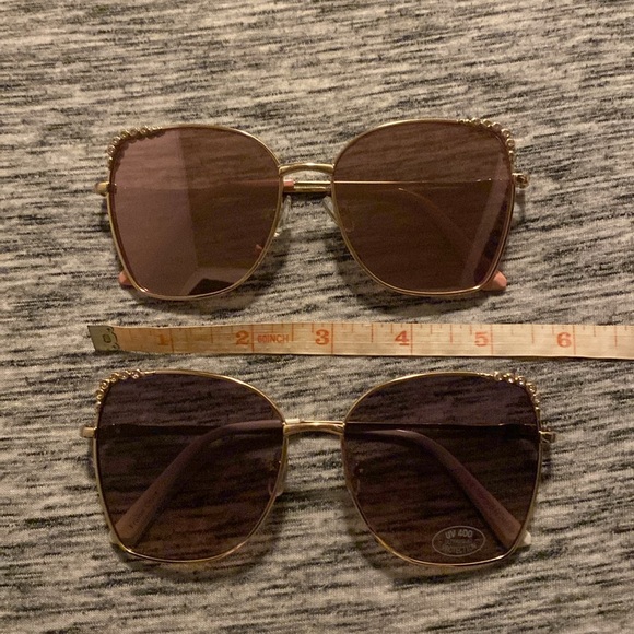 2 Pairs of Fashion Sunglasses Oversized Geometric Square Shaped Frames Gold-Tone - Picture 15 of 15